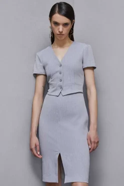 Midi abito smanicato in poly viscosa