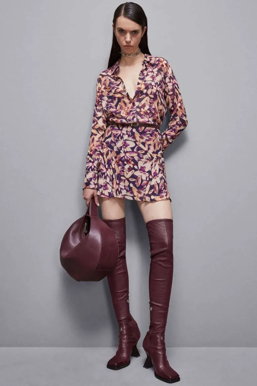 Minigonna con zip in georgette fantasia