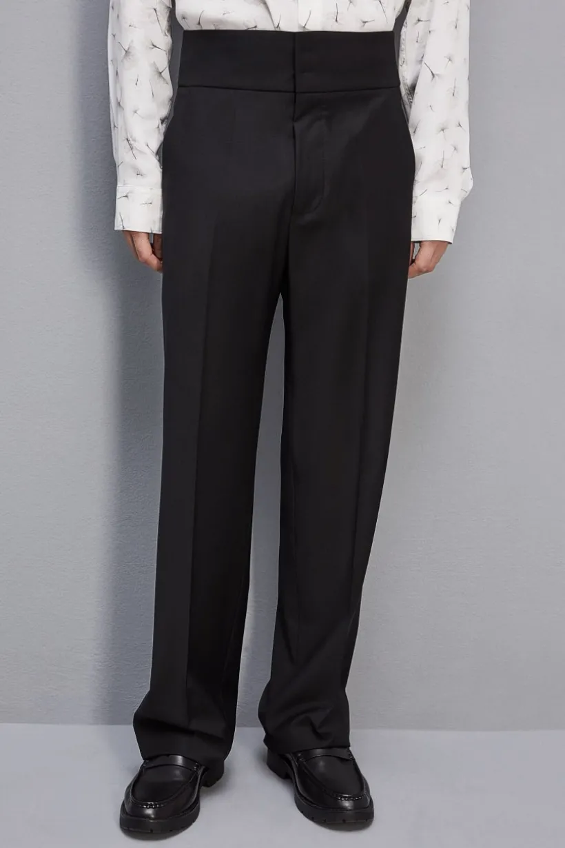 Pantalone a vita alta in fresco lana