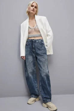 Pantalone baloon a vita bassa in denim