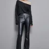 Pantaloni svasati a vita alta in similpelle