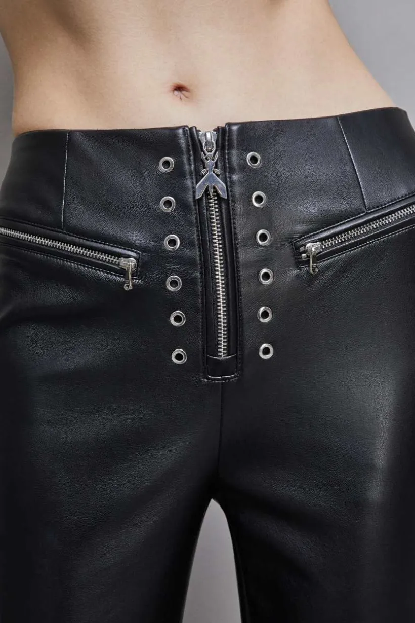 Pantaloni svasati a vita alta in similpelle