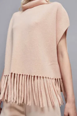 Poncho con frange in lana organica