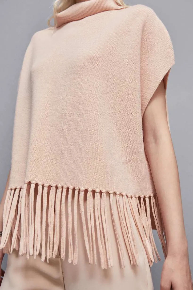 Poncho con frange in lana organica
