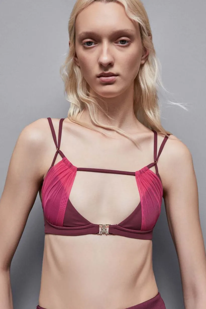 Reggiseno con strass in jersey e tulle