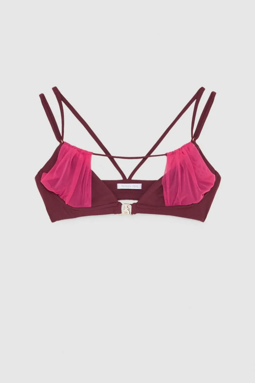 Reggiseno con strass in jersey e tulle