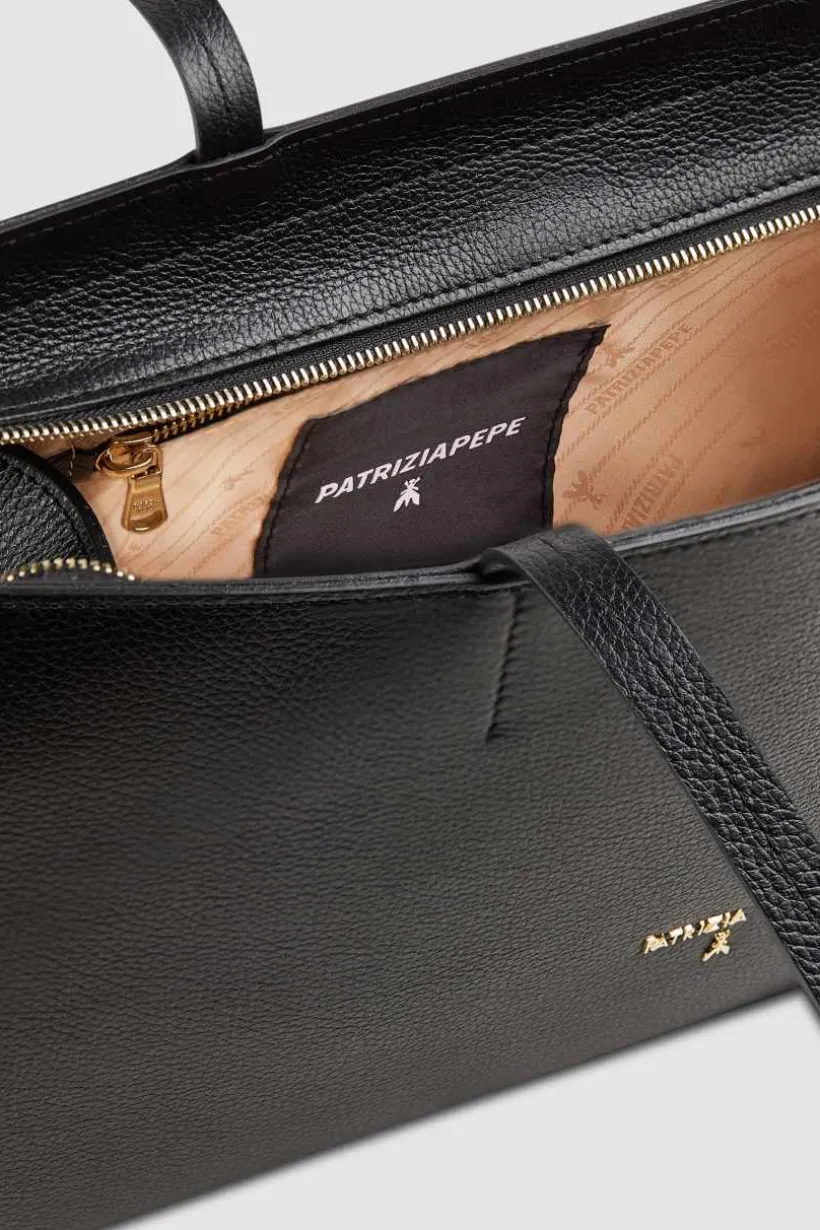 Shopping bag in pelle con zip