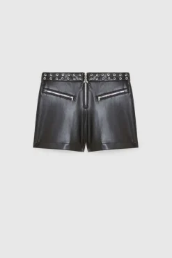 Short a vita bassa con zip in ecopelle