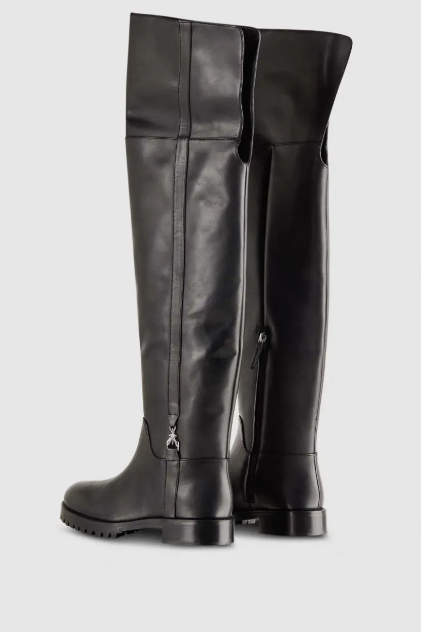 Stivali alti in pelle con zip laterale