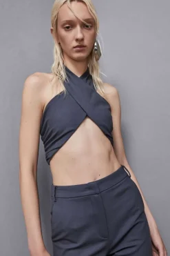 Top incrociato in lana Essential