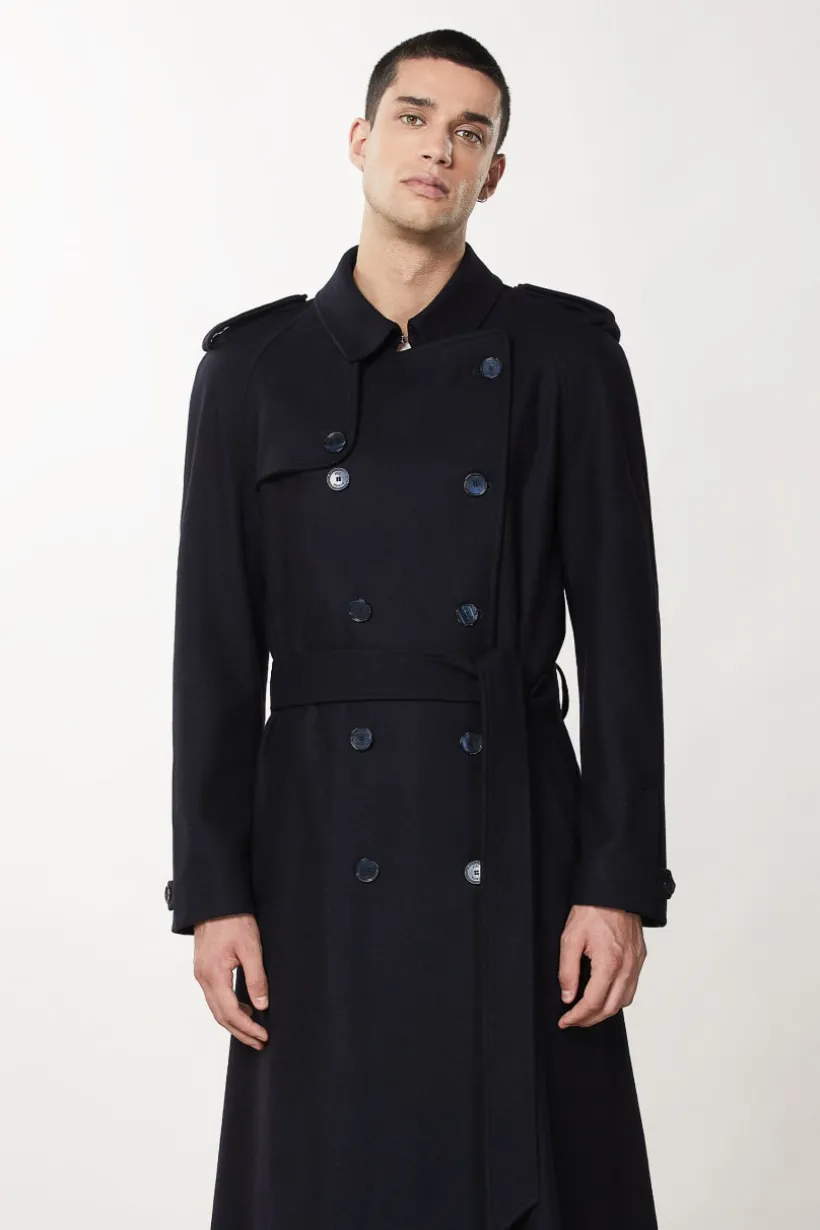 Trench doppio petto in misto lana